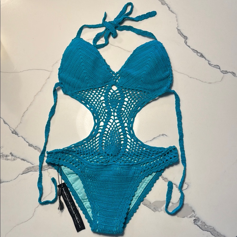 Lisa Maree Blue Crochet One Piece Swimsuit